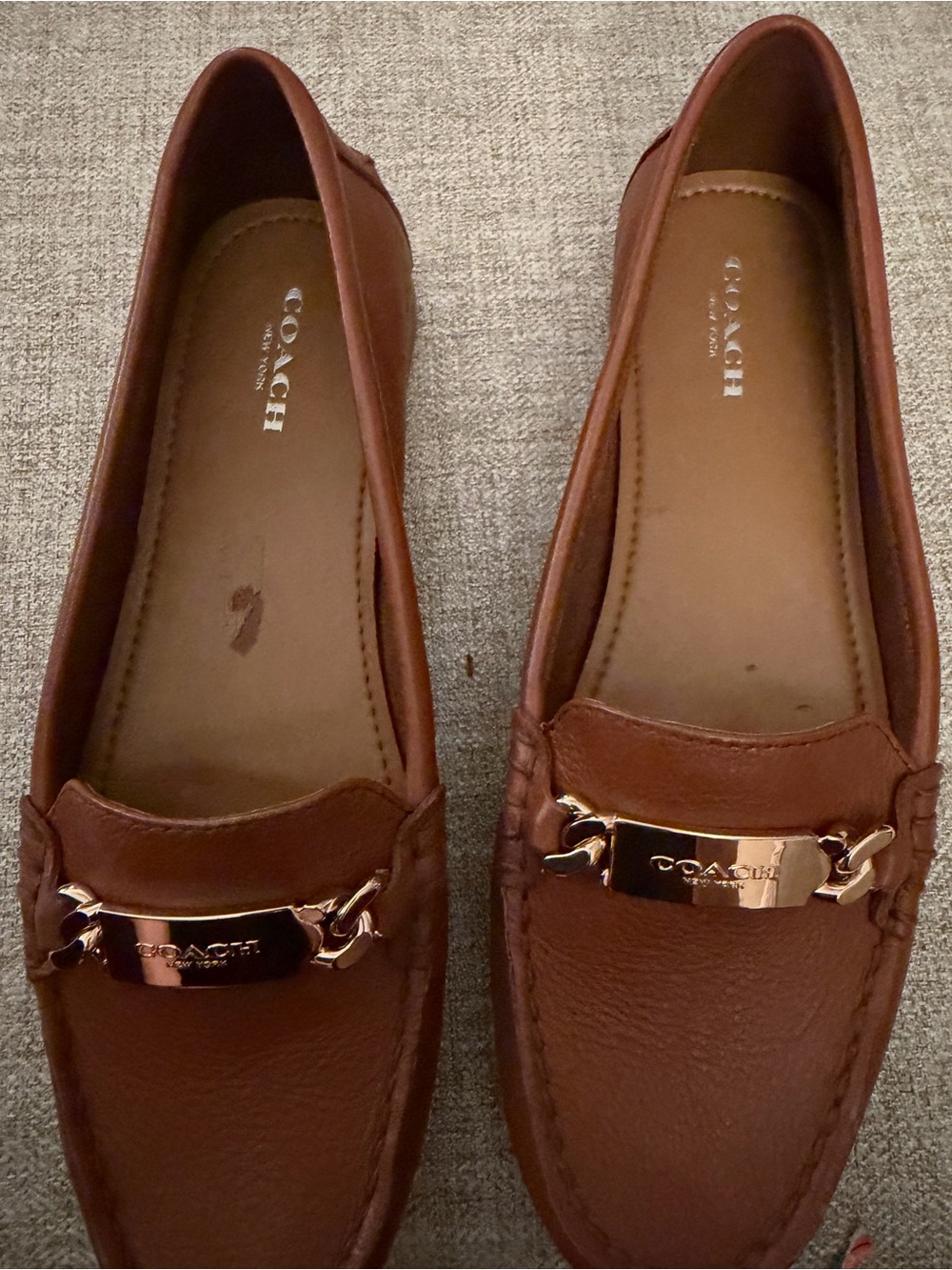 Coach Brown Leather Moccasin Loafers with Gold Plaque - Picture 2 of 10